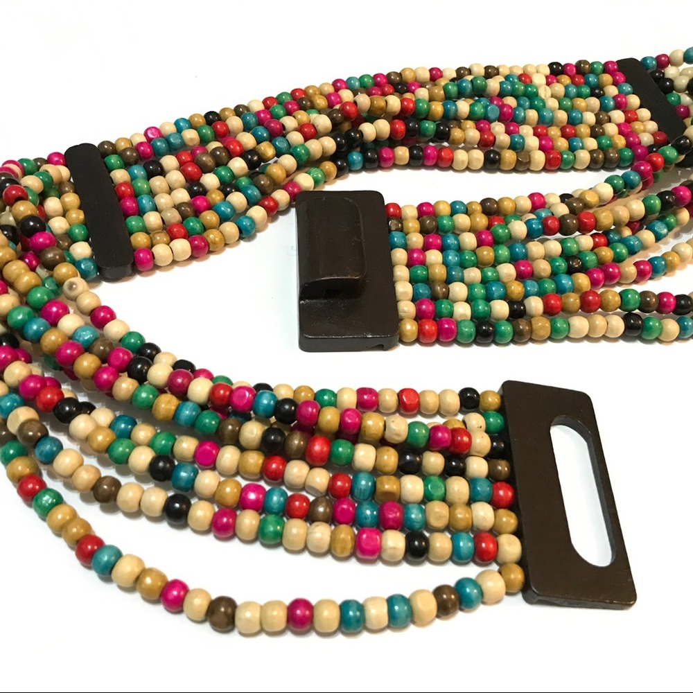 NWOT - Elastic Wood Bead Belt, Multicolor